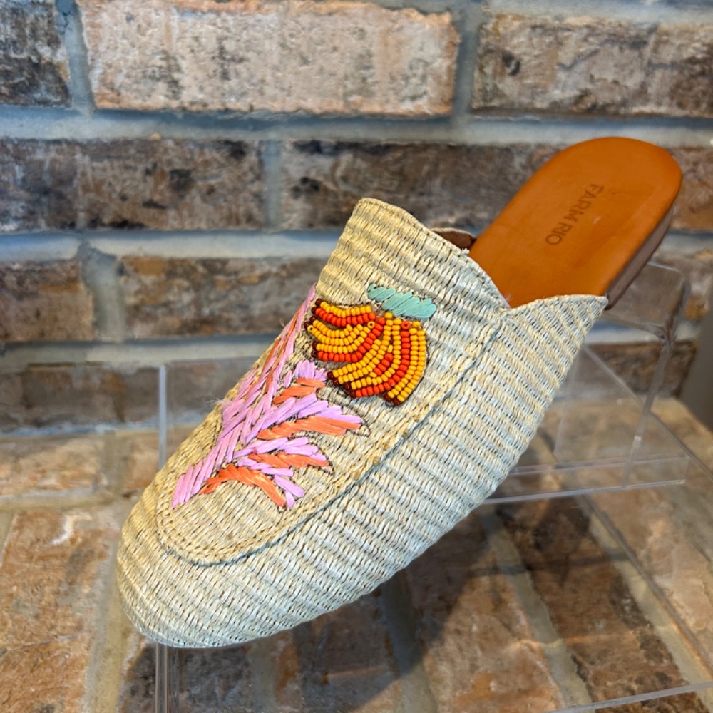 Farm Rio Tropical Beaded Raffia Mule - Size US 11 - Picture 3 of 9